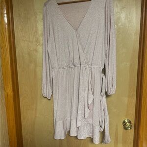 LC Lauren Conrad Pink Wrap Sundress with V-Neck and Ruffled Hem